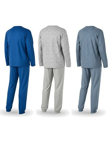 Pijama largo hombre ozabi pack de 3, cuello abotonado estampado