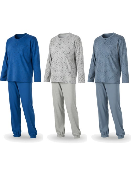 Pijama largo hombre ozabi pack de 3, cuello abotonado estampado - Kiabi