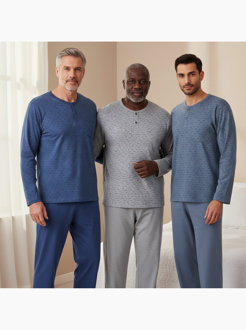 Pijama largo hombre ozabi pack de 3, cuello abotonado estampado Gris azul marino - Kiabi