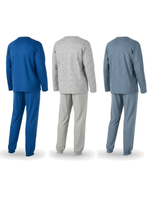 Pijama largo hombre ozabi pack de 3, cuello abotonado estampado - Kiabi