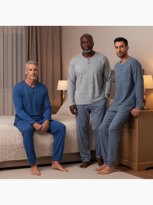 Pijama largo hombre ozabi pack de 3, cuello abotonado estampado - Kiabi