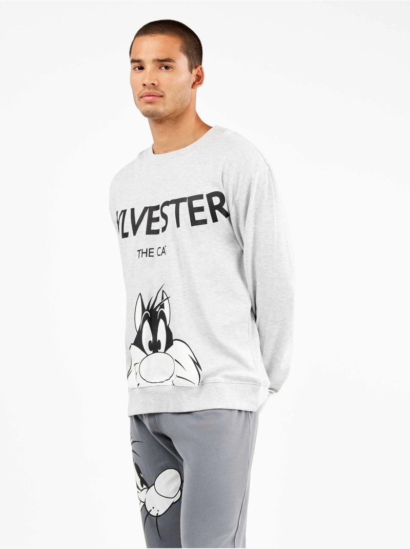 Pijama largo hombre Sylvester en punto de algodón Gris jaspeado - Kiabi