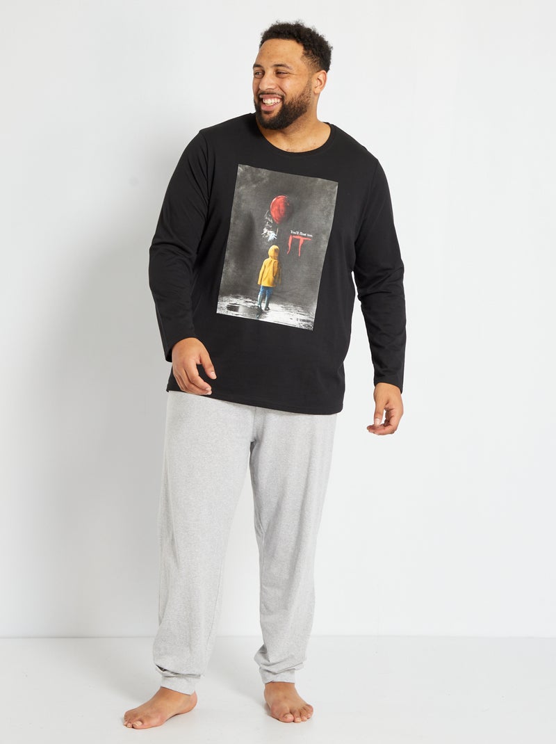 Pijama largo 'It' - 2 piezas negro/gris - Kiabi