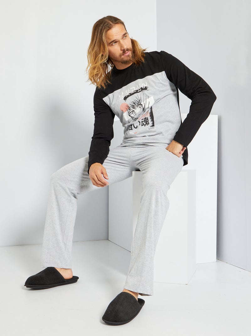 Pijama largo 'manga' - 2 piezas gris chiné - Kiabi