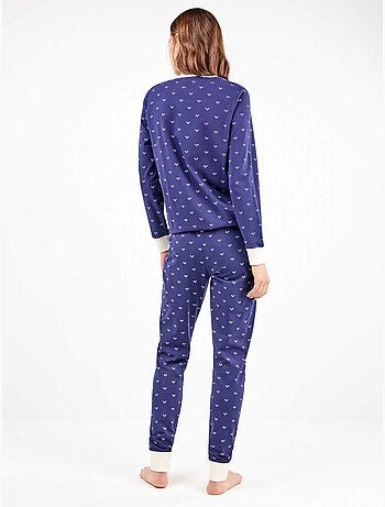 Pijama largo microestampado de corazones en tejido de algodón