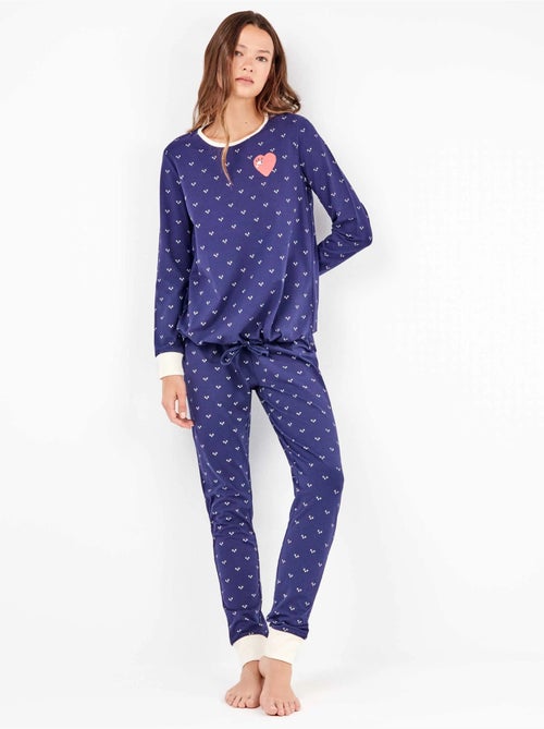 Pijama largo microestampado de corazones en tejido de algodón - Kiabi Pijama largo microestampado de corazones en tejido de algodón - Kiabi