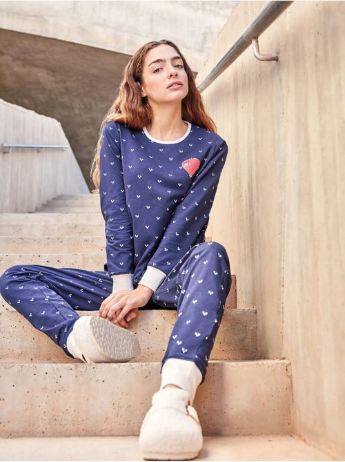 Pijama largo microestampado de corazones en tejido de algodón - Kiabi Pijama largo microestampado de corazones en tejido de algodón - Kiabi
