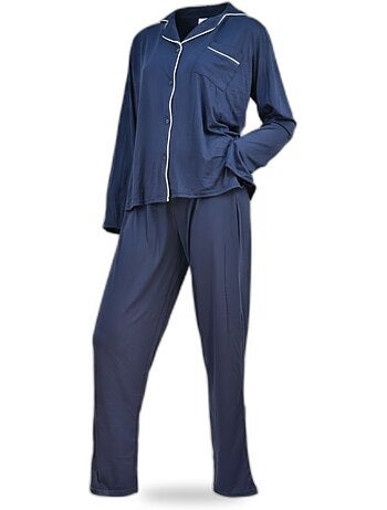 Pijama Largo Mujer Cuello Camisa Pasamanería Blanco INFINITIF PARIS