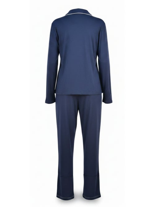 Pijama Largo Mujer Cuello Camisa Pasamanería Blanco INFINITIF PARIS - Kiabi Pijama Largo Mujer Cuello Camisa Pasamanería Blanco INFINITIF PARIS - Kiabi