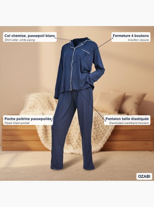 Pijama Largo Mujer Cuello Camisa Pasamanería Blanco INFINITIF PARIS - Kiabi Pijama Largo Mujer Cuello Camisa Pasamanería Blanco INFINITIF PARIS - Kiabi