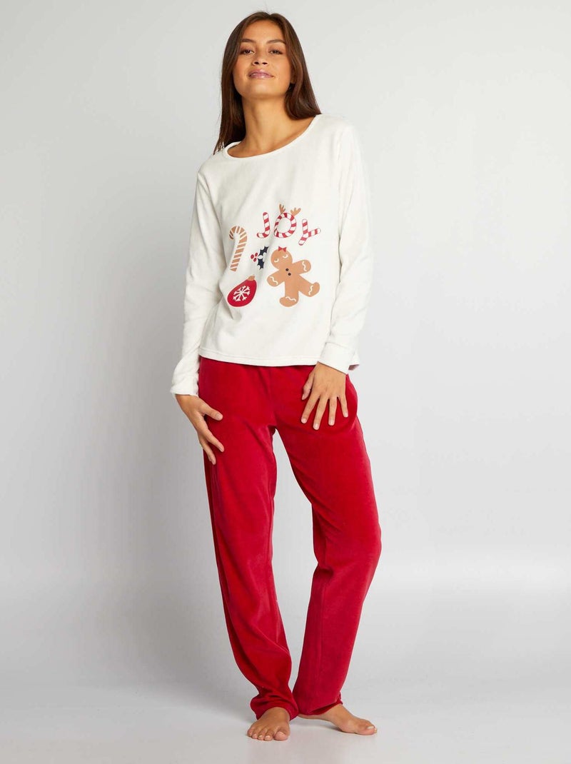Pijama largo navideño  - 2 piezas blanco/rojo - Kiabi