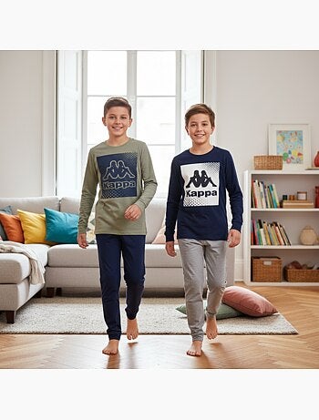Pijama largo niño pack de 2 algodón logo KAPPA cuello redondo manga larga