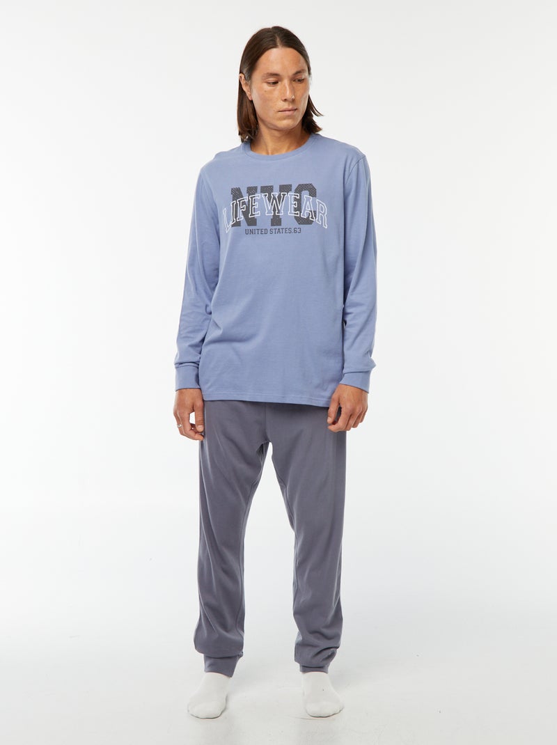 Pijama largo pantalón + camiseta - 2 piezas Azul - Kiabi