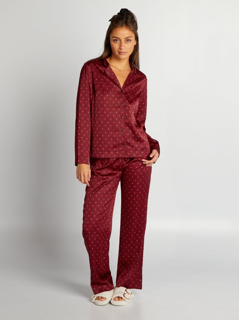 Pijama largo satinado - 2 piezas ROJO - Kiabi