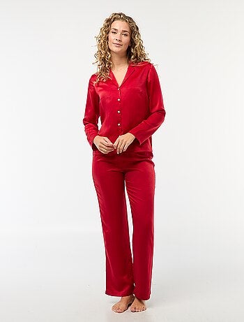 Pijama largo satinado camisa + pantalón - 2 piezas