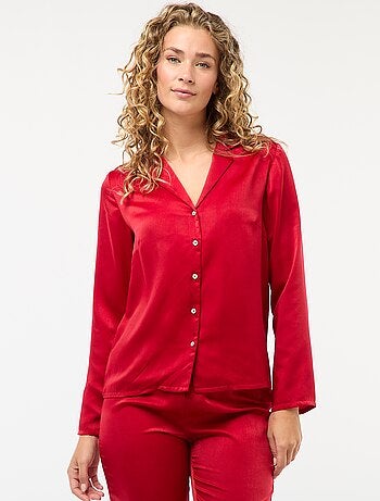 Pijama largo satinado camisa + pantalón - 2 piezas