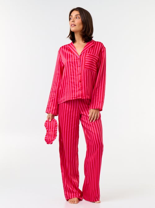 Pijama largo satinado camisa + pantalón - 2 piezas - Kiabi Pijama largo satinado camisa + pantalón - 2 piezas - Kiabi