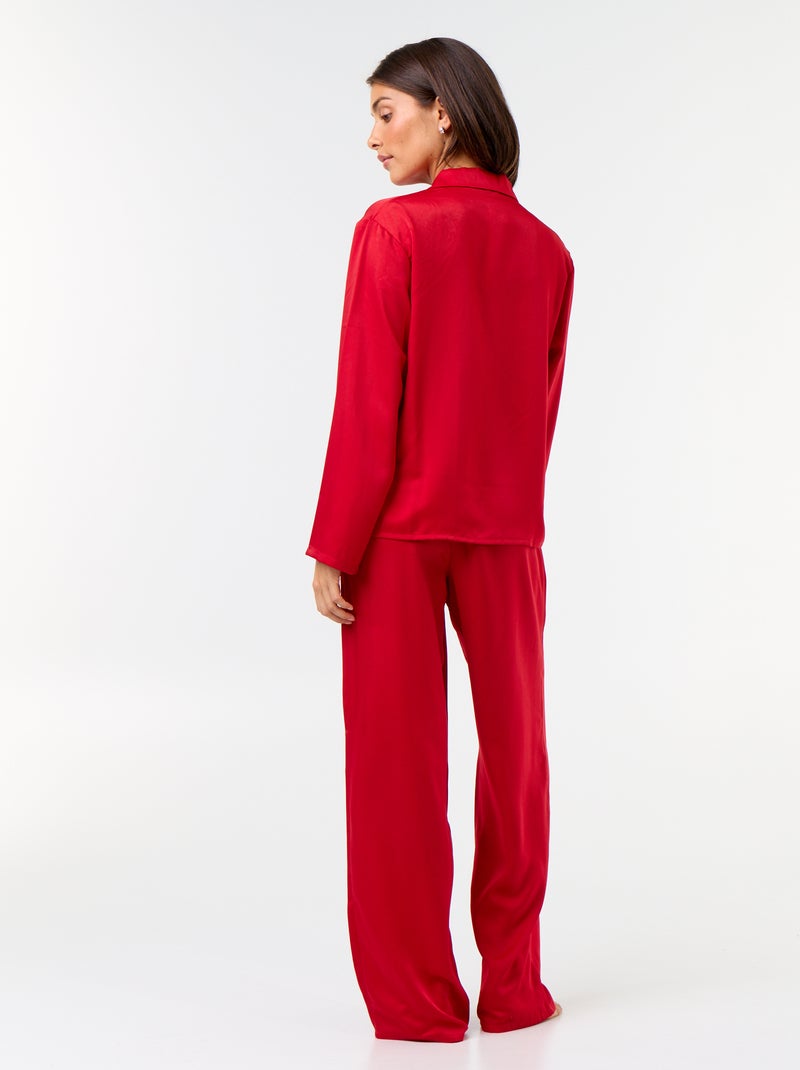 Pijama largo satinado camisa + pantalón - 2 piezas Rojo - Kiabi