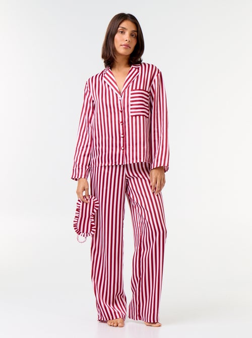 Pijama largo satinado camisa + pantalón - 2 piezas - Kiabi Pijama largo satinado camisa + pantalón - 2 piezas - Kiabi