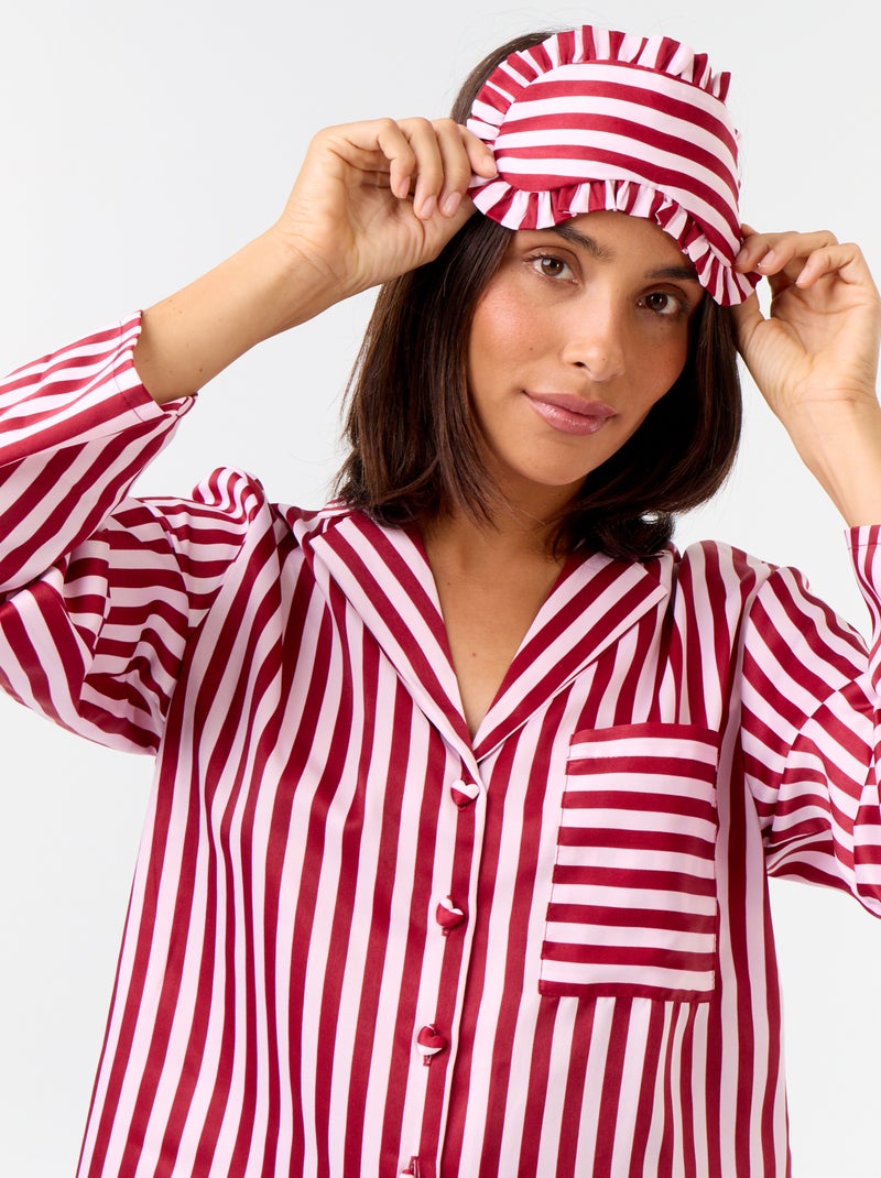 Pijama largo satinado camisa + pantalón - 2 piezas Rosa - Kiabi
