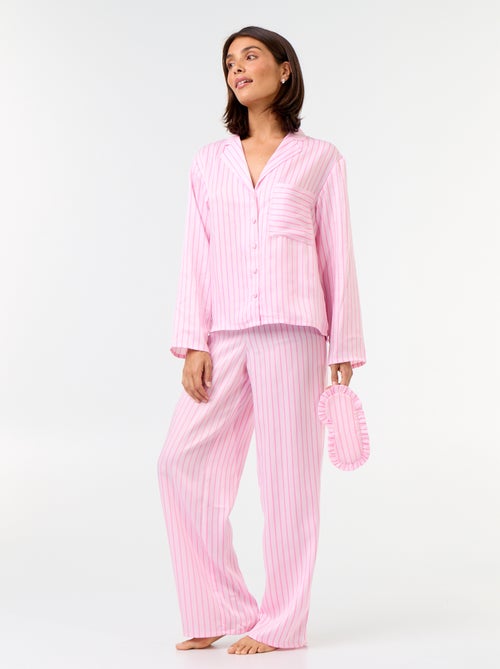Pijama largo satinado camisa + pantalón - 2 piezas - Kiabi Pijama largo satinado camisa + pantalón - 2 piezas - Kiabi