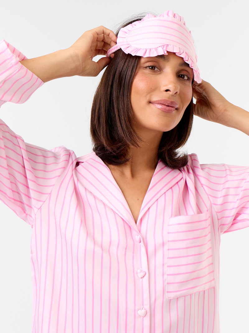 Pijama largo satinado camisa + pantalón - 2 piezas Rosa - Kiabi