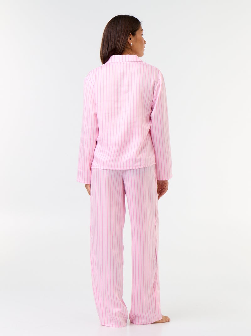 Pijama largo satinado camisa + pantalón - 2 piezas Rosa - Kiabi