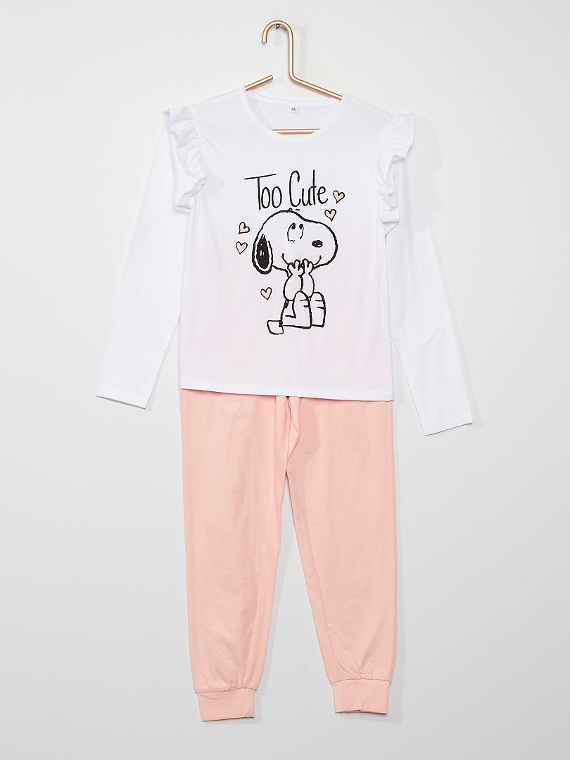 Pijama largo 'Snoopy' blanco/rosa - Kiabi