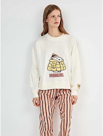 Pijama largo snoopy con pantalón a rayas