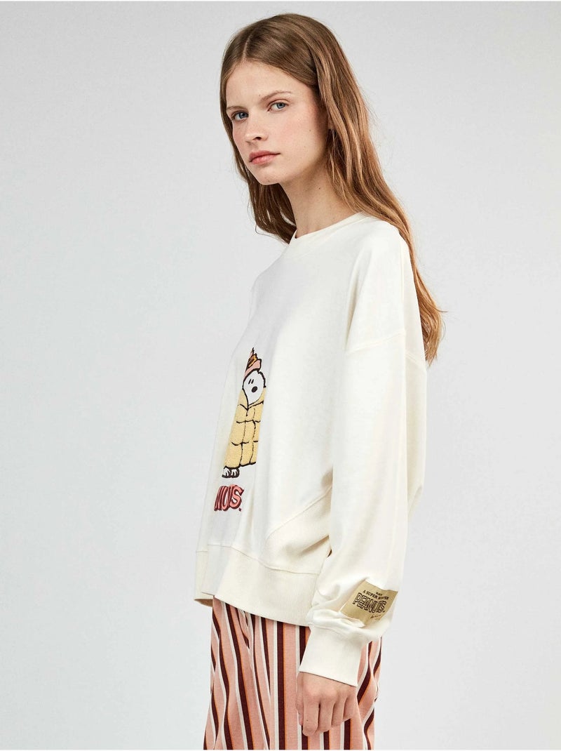 Pijama largo snoopy con pantalón a rayas Crudo - Kiabi