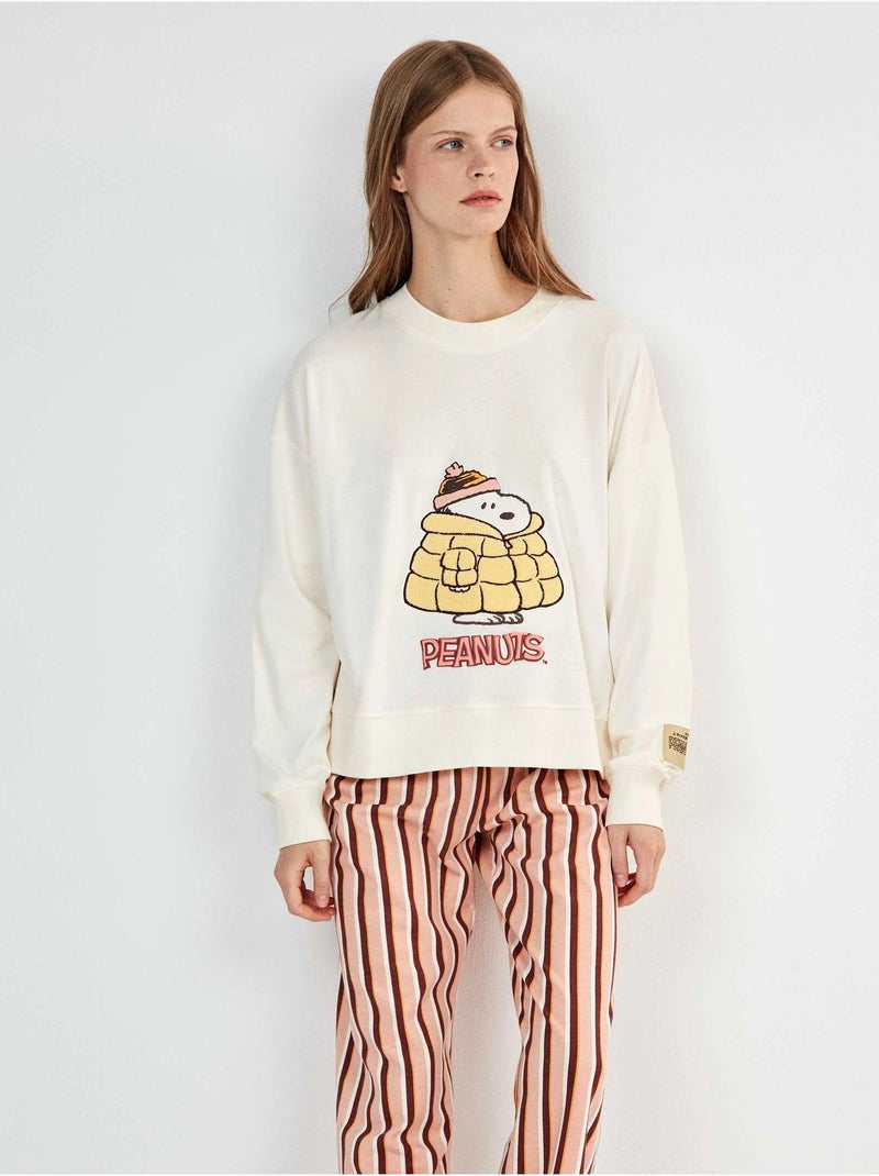 Pijama largo snoopy con pantalón a rayas Crudo - Kiabi