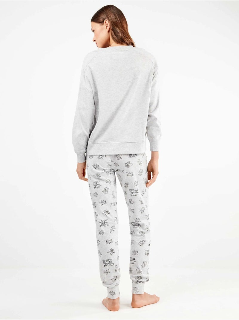 Pijama largo tom and jerry family time en punto de algodón Gris jaspeado - Kiabi