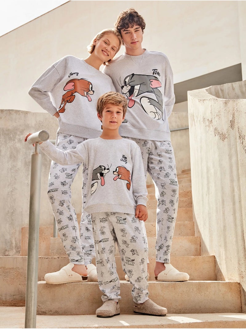 Pijama largo tom and jerry family time en punto de algodón Gris jaspeado - Kiabi