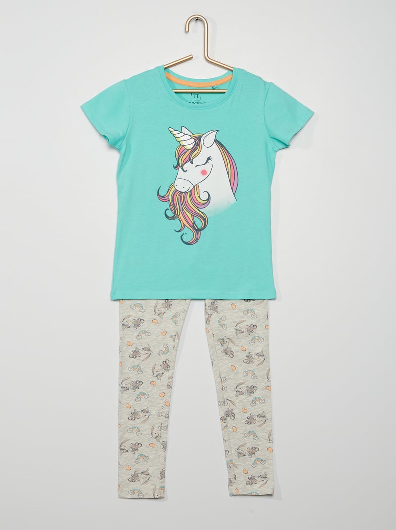 Pijama largo 'unicornio' azul/gris - Kiabi