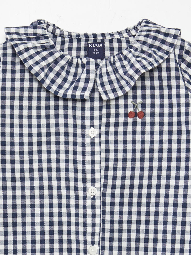 Pijama largo vichy - 2 piezas AZUL - Kiabi