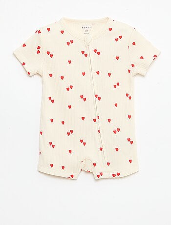 Pijama entero ligero con cremallera y estampado total de manga corta
