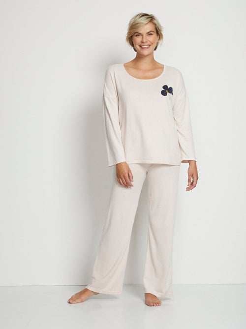 Pijama liso de manga larga de punto suave - Afibel - Kiabi