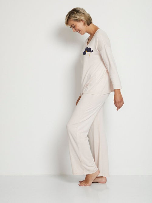 Pijama liso de manga larga de punto suave - Afibel - Kiabi