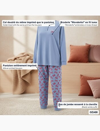 Pijama mujer algodón polar bordado lurex ozabi