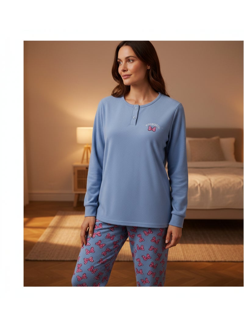 Pijama mujer algodón polar bordado lurex ozabi Azul - Kiabi