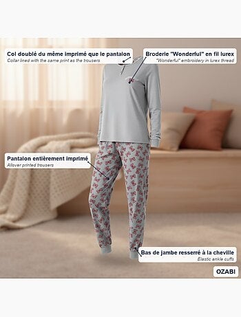 Pijama mujer algodón polar bordado lurex ozabi