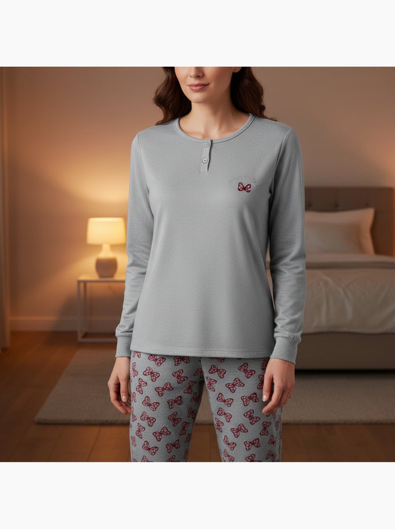 Pijama mujer algodón polar bordado lurex ozabi Gris - Kiabi