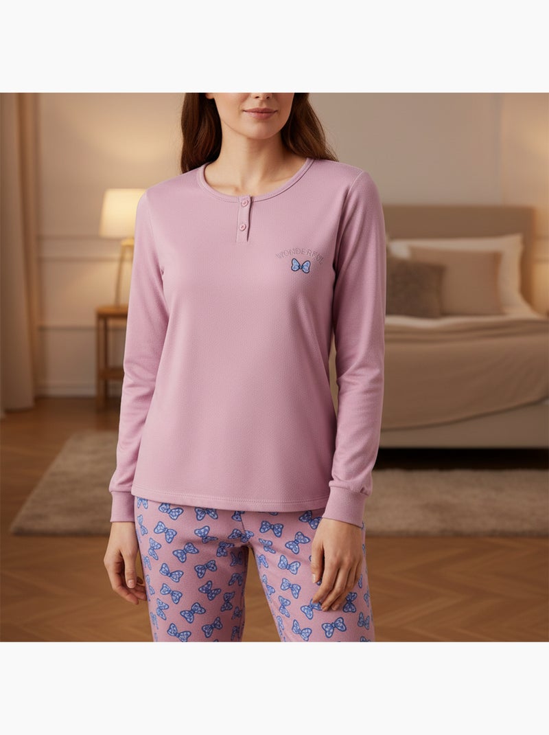 Pijama mujer algodón polar bordado lurex ozabi Rosa - Kiabi