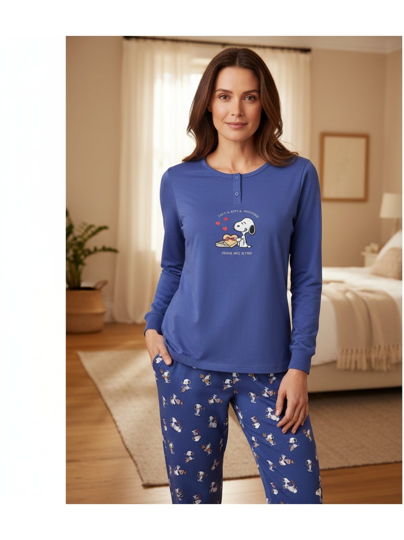 Pijama mujer ozabi ligero bordado estampado Azul - Kiabi