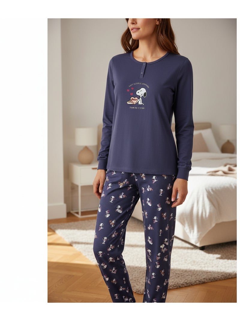 Pijama mujer ozabi ligero bordado estampado Azul marino - Kiabi