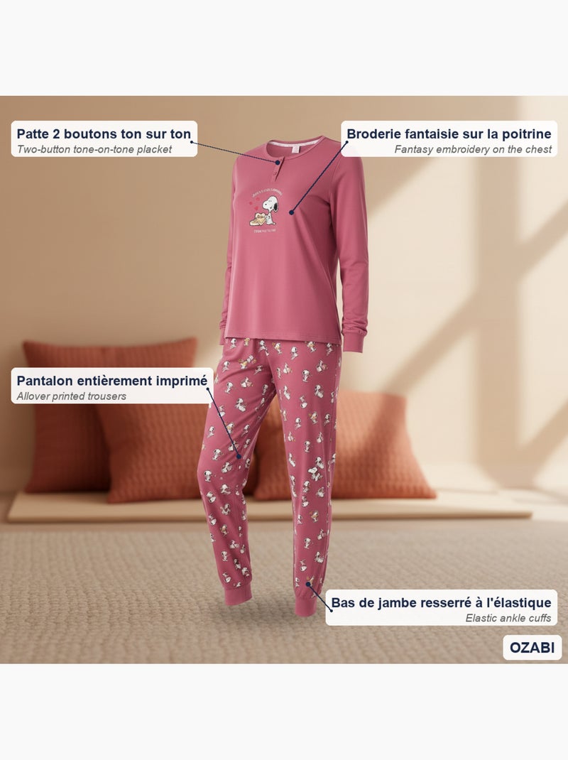 Pijama mujer ozabi ligero bordado estampado Rosa - Kiabi
