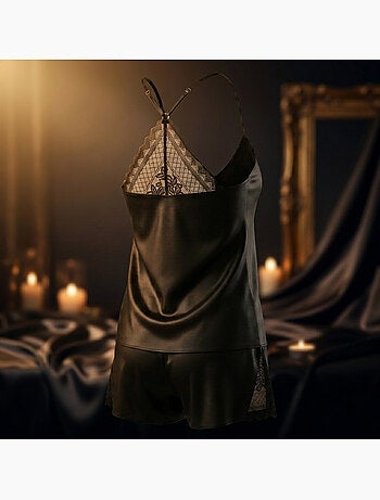 Pijama Mujer Satinado Tirantes Encaje Cuello de Pico Tacto Seda OZABI