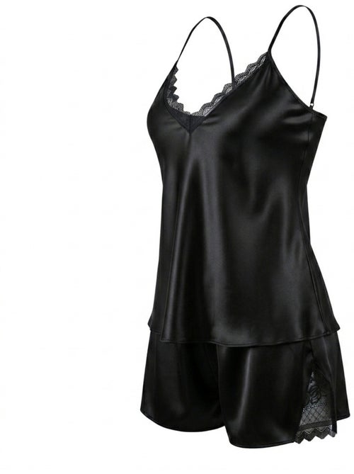 Pijama Mujer Satinado Tirantes Encaje Cuello de Pico Tacto Seda OZABI - Kiabi