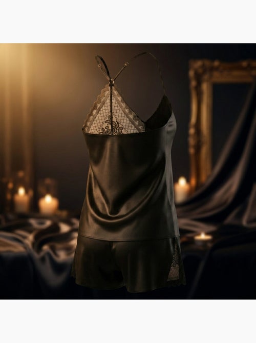 Pijama Mujer Satinado Tirantes Encaje Cuello de Pico Tacto Seda OZABI - Kiabi