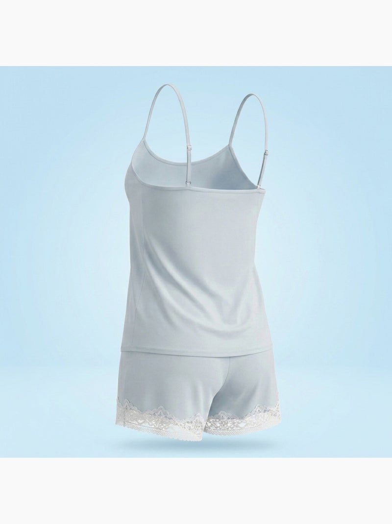 Pijama mujer viscosa tirantes cuello de pico encaje tacto suave Azul - Kiabi